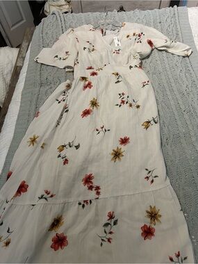 Reitmans Ivory Maxi Dress with Red & Yellow Floral Print